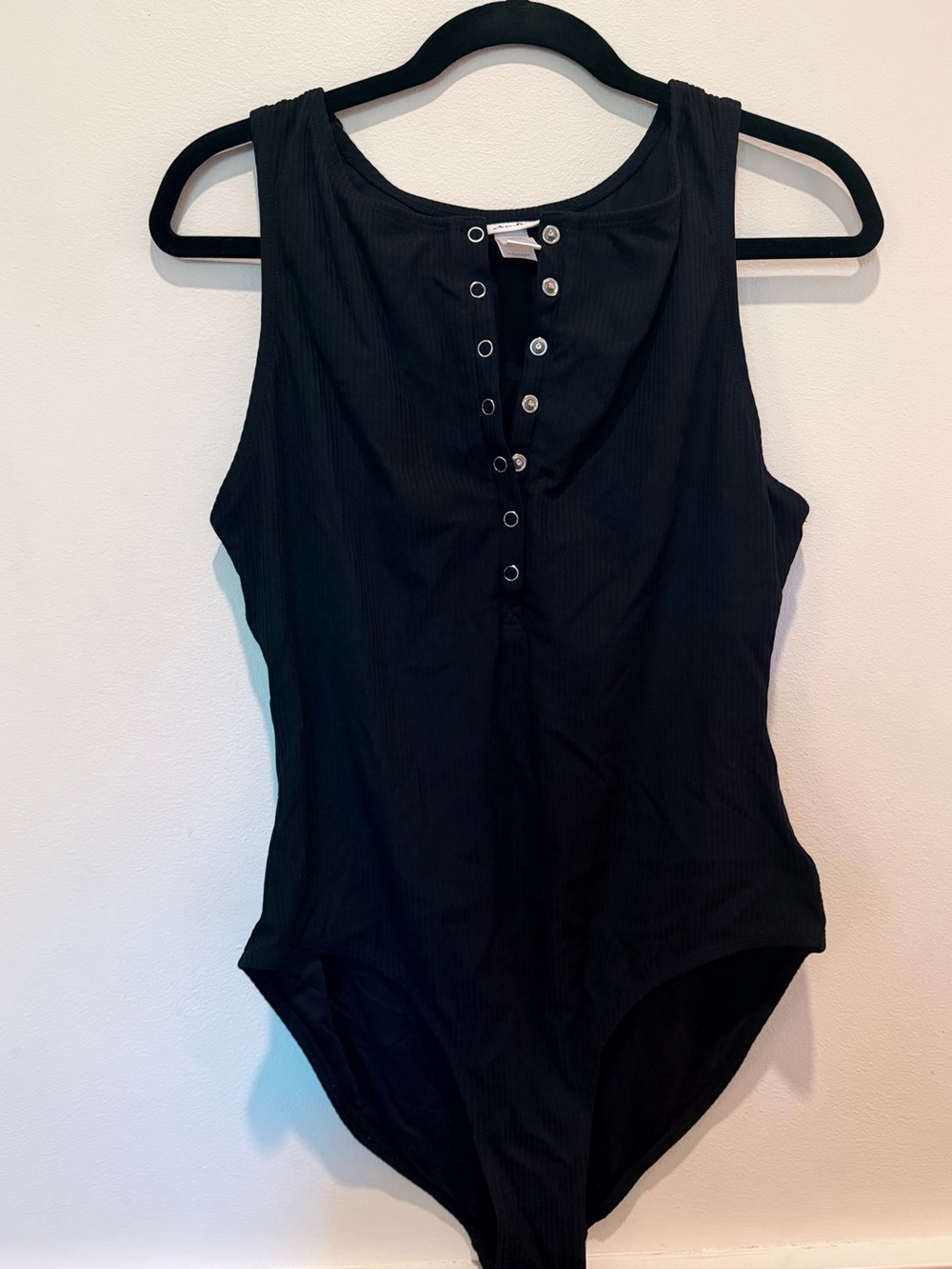 Andie Black Ribbed Snap-Front One-Piece Swim